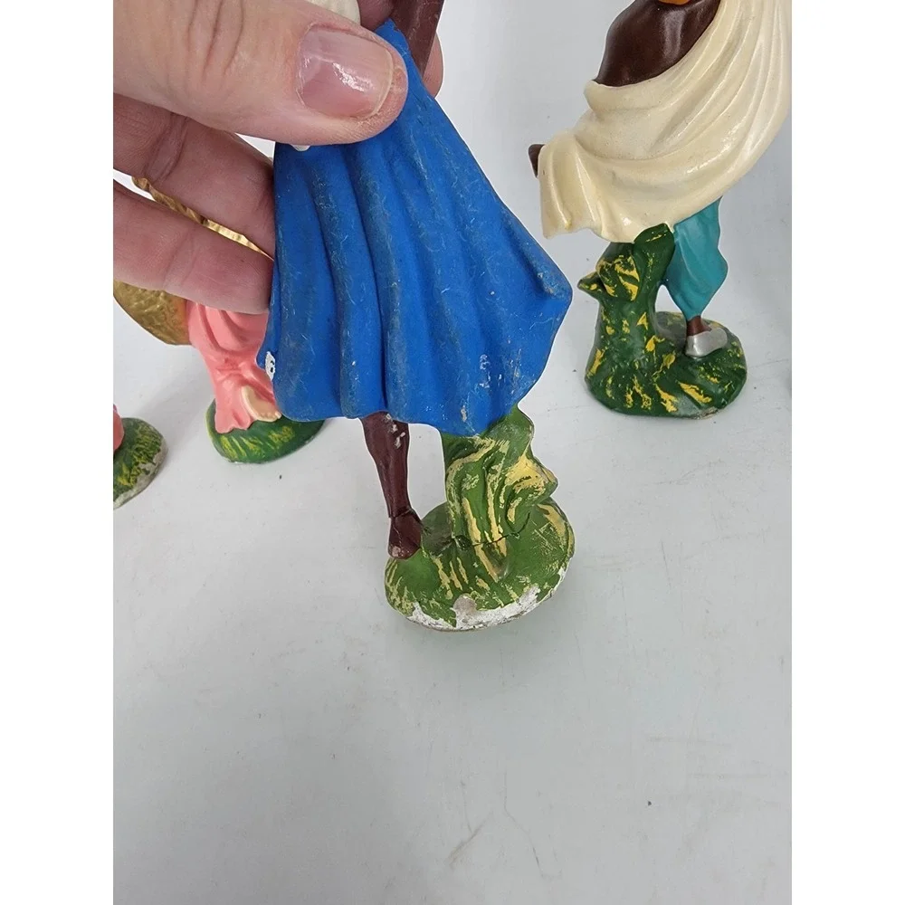 VTG Nativity Figures Stamped Made In ITALY Paper Mache Creche Chalk Set 5 50-60s
